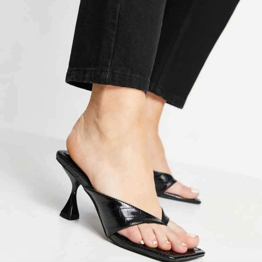 Black High Heel Slide Sandals for Women